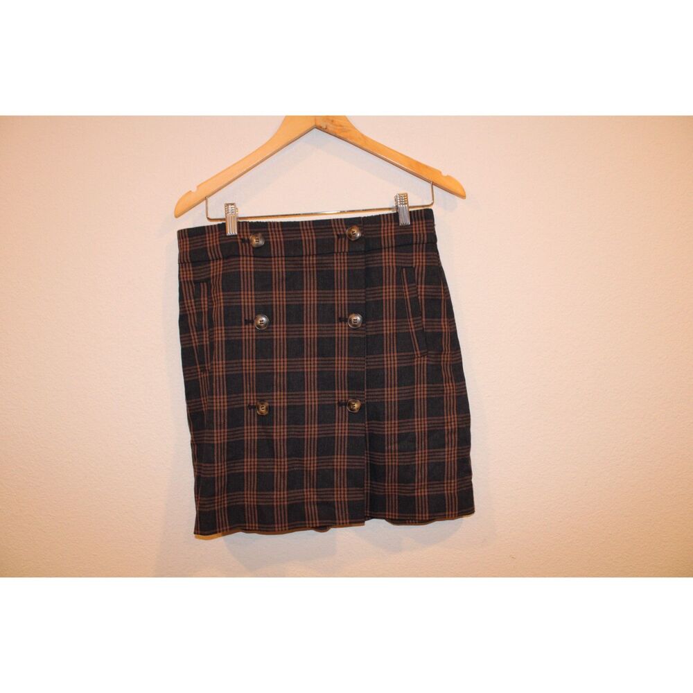 Madewell Plaid Double-Breasted Mini Skirt size medium brown blue